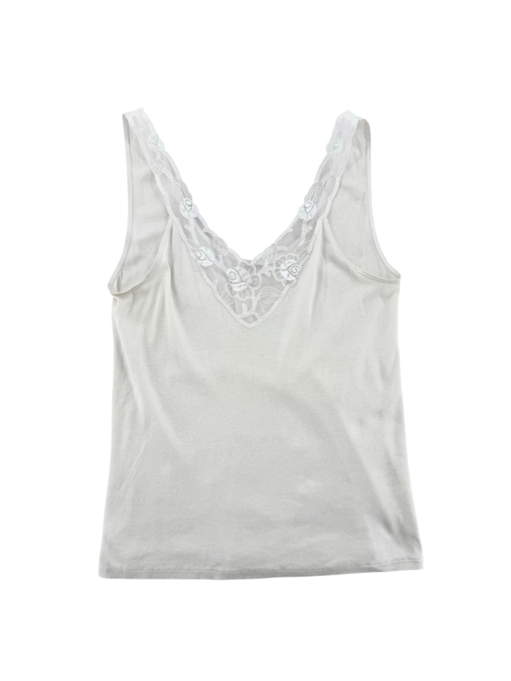 Hanro of Switzerland White Cami Tank Top Lace Trim Seamless Cotton Y2K Fairy Med